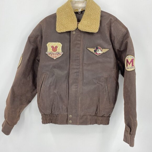 Disney Other - Mickey World Traveler Leather Aviator Bomber Jacket Disney Unlimited Medium